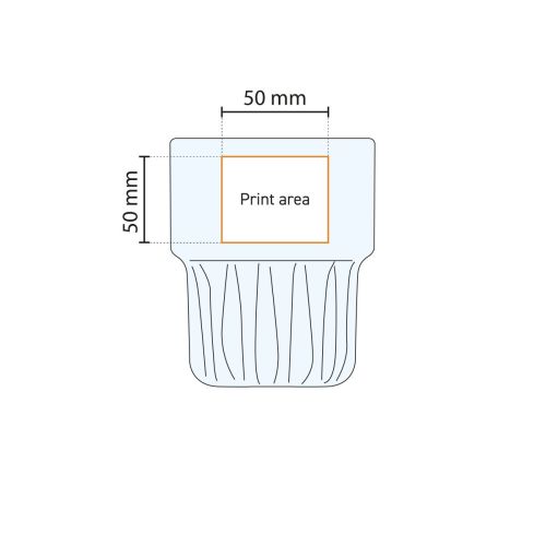 Technische Arbeitszeichnung mit Angabe der Druckfläche auf Empilable-Stapelglas 16 cl. Technische Arbeitszeichnung mit Angabe der Druckfläche auf Empilable-Stapelglas 16 cl.
