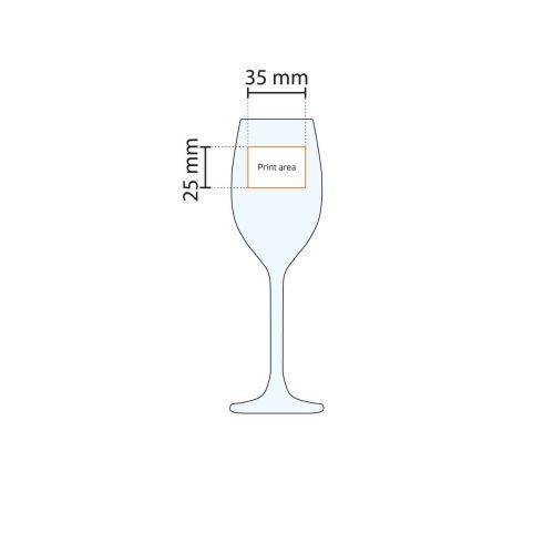 Technische Arbeitszeichnung mit Angabe des Druckbereichs auf dem Esprit 14 cl. Portglas. Technische Arbeitszeichnung mit Angabe des Druckbereichs auf dem Esprit 14 cl. Portglas.