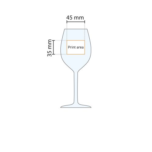 Technische Arbeitszeichnung, die den Druckbereich des Esprit 32 cl. Weinglas anzeigt. Technische Arbeitszeichnung, die den Druckbereich des Esprit 32 cl. Weinglas anzeigt.