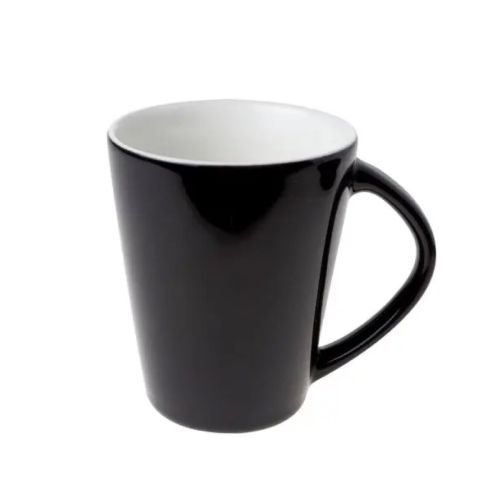 Eva Tasse in schwarz-weißem Porzellan von 25 cl. Vorderansicht zeigt glatte Oberfläche und gerade Form.