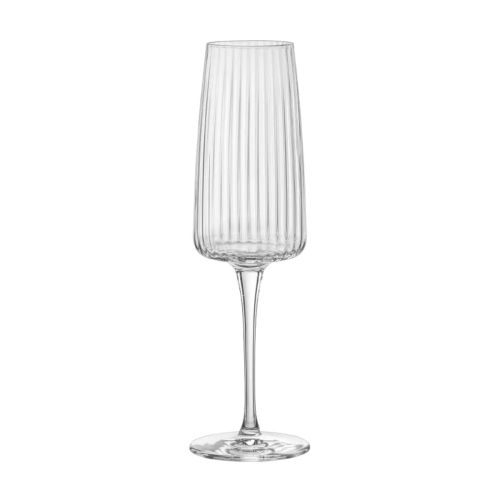 Schlankes Exclusiva Champagnerglas 25,5 cl in Frontalansicht, mit transparentem Kelch und hohem Fuß. Schlankes Exclusiva Champagnerglas 25,5 cl in Frontalansicht, mit transparentem Kelch und hohem Fuß.