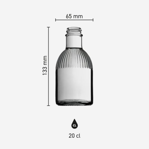 Produktabmessungen von Bottle Florence 0,2 Liter Glas in der Infografik mit Größe und Maßstab dargestellt.