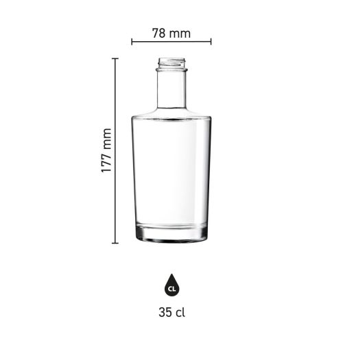 Infografik mit den Produktabmessungen der Flasche Neos 0,35 Liter