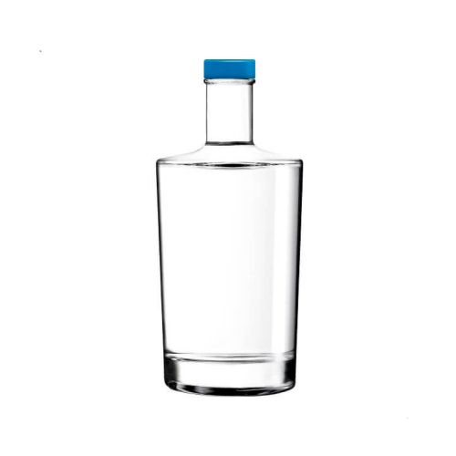 Flasche Neos 0,5 Liter mit blauem Deckel in gerader Vorderansicht, transparent und einfach gestaltet. Flasche Neos 0,5 Liter mit blauem Deckel in gerader Vorderansicht, transparent und einfach gestaltet.
