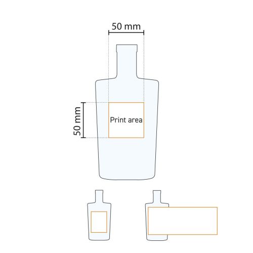 Technische Arbeitszeichnung mit Druckbereich der Bottle Neos 0,5 Liter Glas. Technische Arbeitszeichnung mit Druckbereich der Bottle Neos 0,5 Liter Glas.