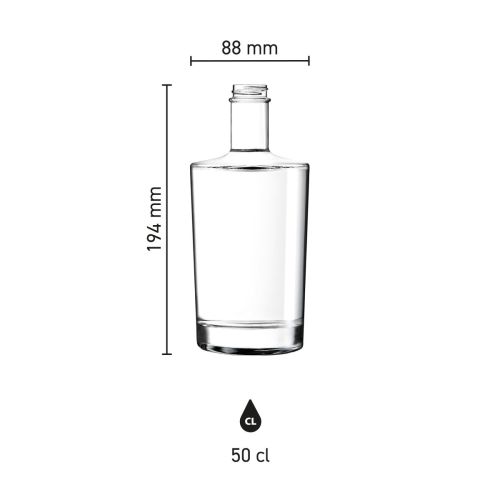 Die Infografik zeigt die Produktabmessungen der Glasflasche Neos 0,5 Liter. Die Infografik zeigt die Produktabmessungen der Glasflasche Neos 0,5 Liter.