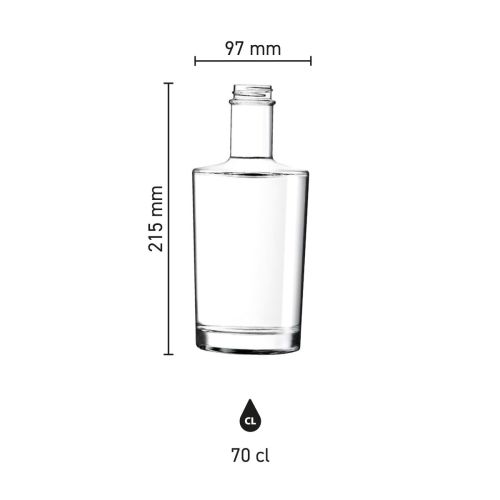 Die Infografik zeigt die detaillierten Produktabmessungen von Neos bottle 0.7 litre corked glass.