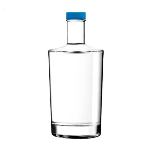 Flasche Neos 0,7 l mit gerader Form und langem Hals, dargestellt in der Vorderansicht mit blauem Verschluss.