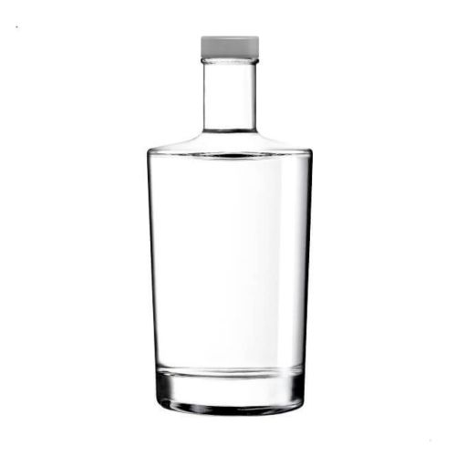 Flasche Neos 0,7 l mit gerader Form und langem Hals, abgebildet in der Vorderansicht mit silbernem Verschluss.