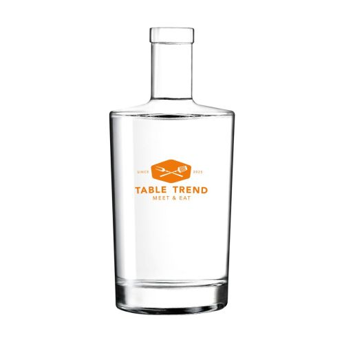 Flasche Neos 0,7 l bedruckt mit einem einfarbigen TableTrend-Logo auf der Vorderansicht.