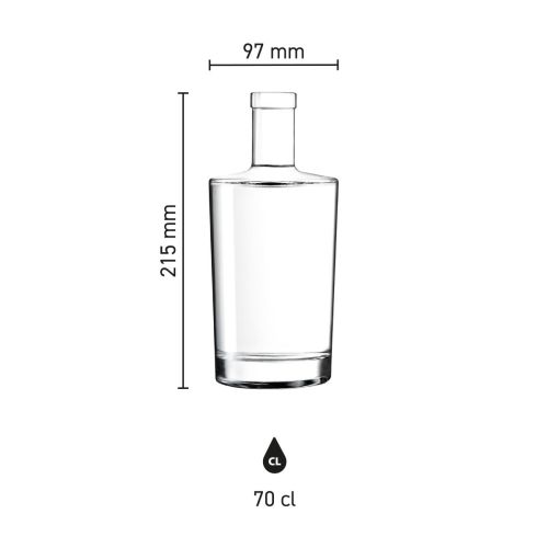 Die Infografik zeigt die Produktabmessungen der Glasflasche Neos 0,7 Liter.