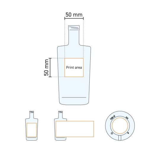 Technische Arbeitszeichnung der Neos-Flasche 1,0 Liter Korkenglas mit angegebenem Druckbereich.