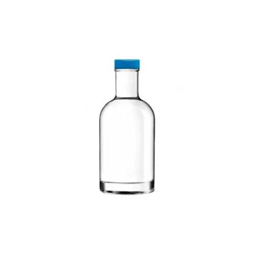 Flasche Oslo 0,2 Liter mit blauem Deckel, von vorne fotografiert, ohne Aufdruck.