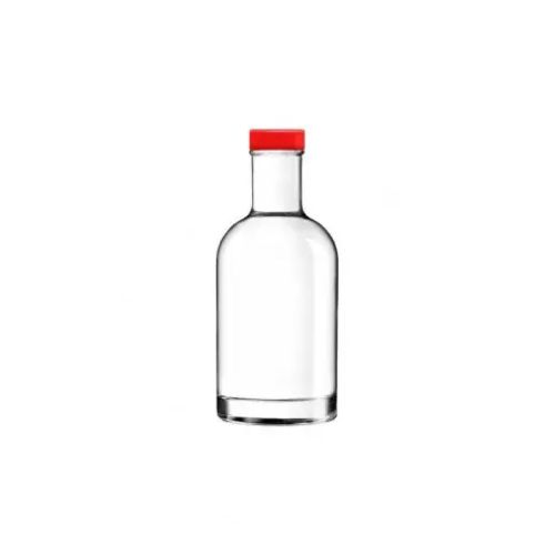 Flasche Oslo 0,2 Liter mit rotem Deckel, von vorne fotografiert, ohne Aufdruck.