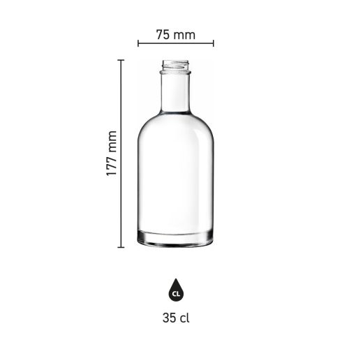 Die Infografik zeigt die Abmessungen des 0,35-Liter-Glases Bottle Oslo, einschließlich Durchmesser und Höhe.