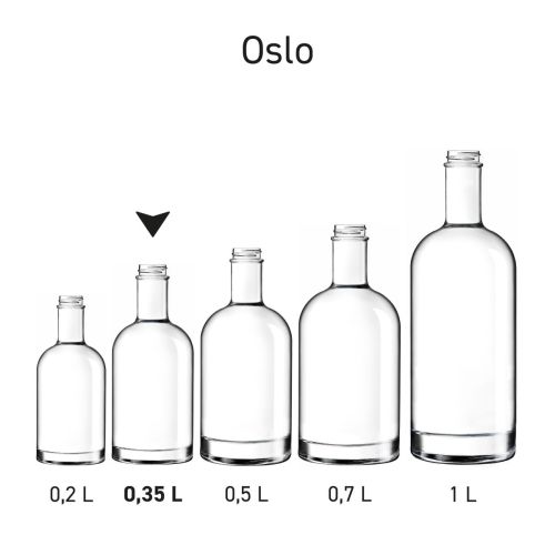 Serie von Flaschen Oslo in einheitlicher Aufmachung.