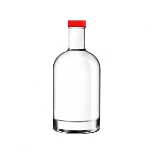 Flasche Oslo 0,5 Liter aus Klarglas mit rotem Verschluss in gerader Vorderansicht ohne Aufdruck.