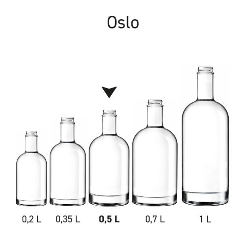 Flaschenserie Oslo im Überblick nebeneinander dargestellt.