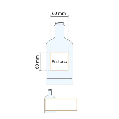 Druckfläche auf der Arbeitszeichnung von Bottle Oslo 0,7 Liter Glas.