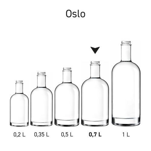 Gefüllte Flasche Oslo 0,7 Liter ausgestellt als Teil der Oslo-Serie.