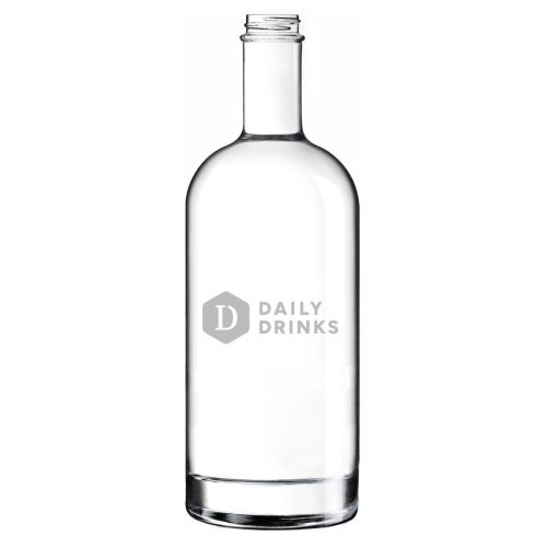 Gravur des DailyDrinks-Logos sichtbar auf der Vorderansicht der Glasflasche Oslo 1,0 Liter.