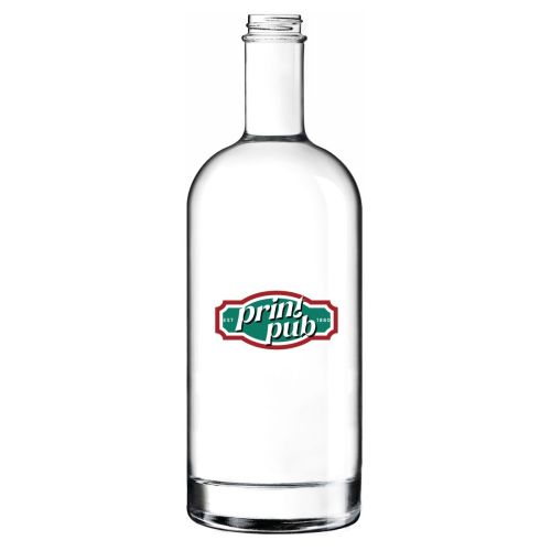 PrintPub-Logo in mehrfarbigem Druck auf der Vorderseite des 1,0-Liter-Glases von Bottle Oslo sichtbar.