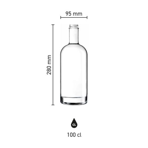 Infografik zu Höhe und Durchmesser von Bottle Oslo 1.0 Liter Glas.