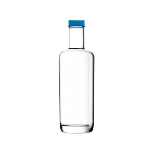 Flasche Oxygen 0,5 Liter mit blauer Kappe in Vorderansicht, mit schmalem Hals und breitem Boden.