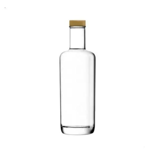 Flasche Oxygen 0,5 Liter mit Goldkappe in der Vorderansicht, mit schmalem Hals und breitem Boden.