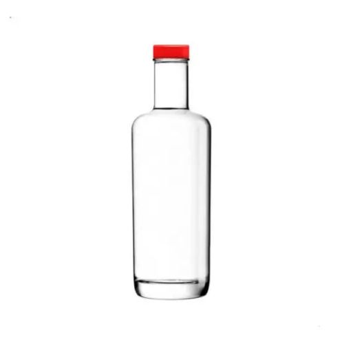 Flasche Oxygen 0,5 Liter mit roter Kappe in Vorderansicht, mit schmalem Hals und breitem Boden.