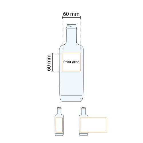 Technische Arbeitszeichnung mit Angabe des Druckbereichs auf der 0,7-Liter-Sauerstoffflasche.