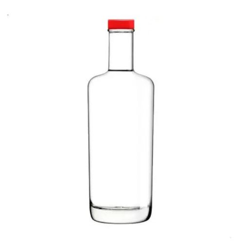 Vorderseite der Flasche Oxygen 0,7 Liter mit roter Kappe, aufrecht mit langem, schmalem Hals.