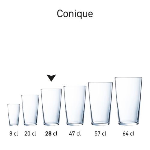 Serienübersicht von Conique-Gläsern mit ähnlicher Form und unterschiedlichem Inhalt. Serienübersicht von Conique-Gläsern mit ähnlicher Form und unterschiedlichem Inhalt.