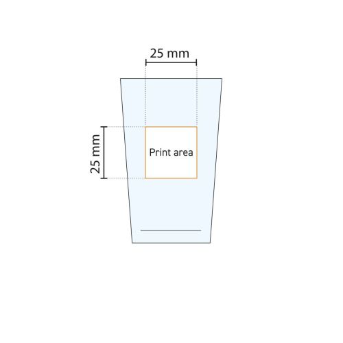 Die technische Abbildung zeigt die Druckfläche auf dem Glas Conique 8 cl.