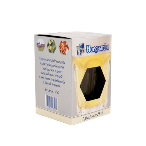 Hoegaarden 25 cl Bierglas in Klarglas mit passender Verpackung, geeignet als Trinkglas für Weißbier und Geschenkverpackung.