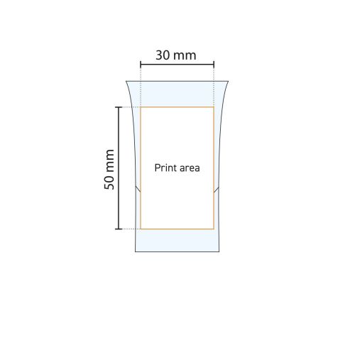 Abbildung des Druckbereichs auf HotShot Glas 3.4 cl. für die Positionierung des Drucks. Abbildung des Druckbereichs auf HotShot Glas 3.4 cl. für die Positionierung des Drucks.