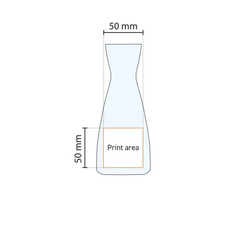 Technische Arbeitszeichnung mit Angabe der Druckfläche der Karaffe Ypsilon 0,25-Liter-Glas. Technische Arbeitszeichnung mit Angabe der Druckfläche der Karaffe Ypsilon 0,25-Liter-Glas.