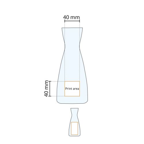Die technische Arbeitszeichnung zeigt den Druckbereich der Glaskaraffe Ypsilon 1 Liter. Die technische Arbeitszeichnung zeigt den Druckbereich der Glaskaraffe Ypsilon 1 Liter.