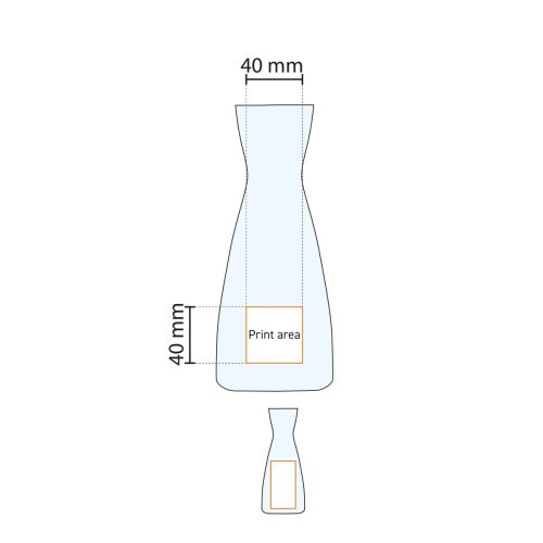 Druckflächenanzeige der Karaffe Ypsilon 1 Liter Glas mit markierter Logooberfläche. Druckflächenanzeige der Karaffe Ypsilon 1 Liter Glas mit markierter Logooberfläche.
