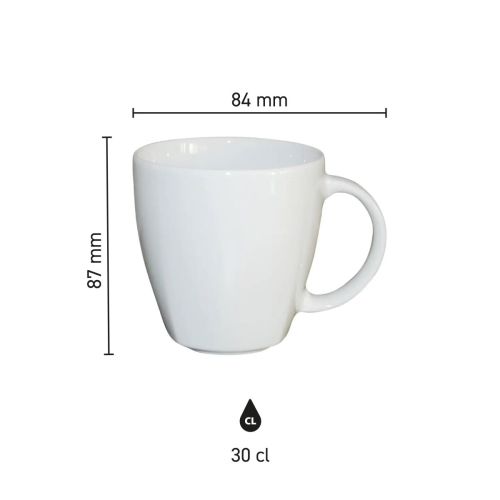 Die Infografik zeigt die Produktabmessungen des Kirsten Bechers weiß 30 cl. in maßstabsgetreuer Ansicht.