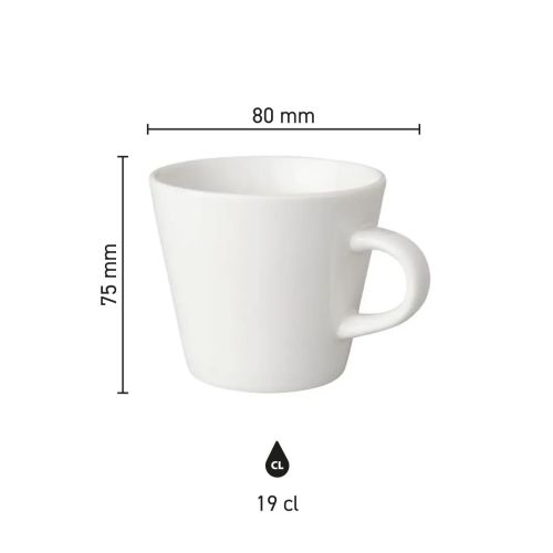 Größen der Kaffee Neo Budgetline weiß 19 cl. SET in Infografik mit Höhe und Durchmesser.