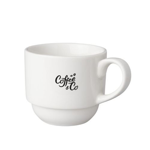 Tasse 20 cl. Budgetline bedruckt mit einfarbigem CoffeeCo Logo auf der Vorderseite. Tasse 20 cl. Budgetline bedruckt mit einfarbigem CoffeeCo Logo auf der Vorderseite.