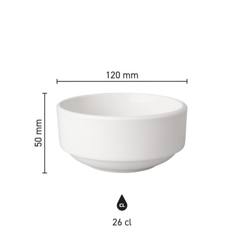 Infografik mit Abmessungen der Porzellanschale Budgetline 11 cm, einschließlich Durchmesser und Höhe im Bild.
