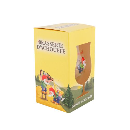 La Chouffe Bierglas von 33 cl. in Klarglas mit passender Verpackung, geeignet als Trinkglas für besonderes Bier und Geschenkverpackung.
