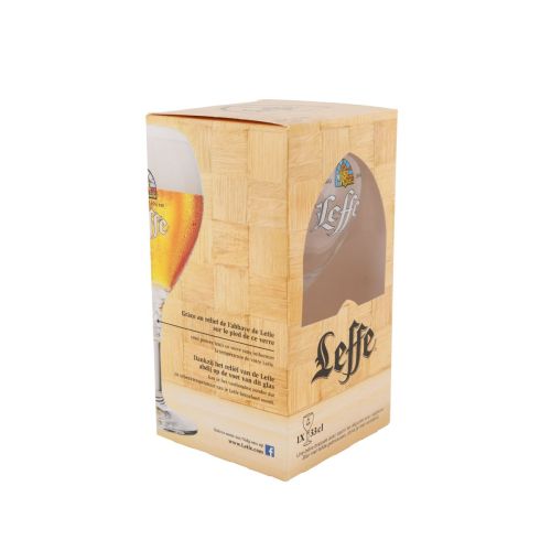 Leffe Bierglas von 33 cl in Klarglas mit Verpackung, geeignet als Trinkglas und Geschenkverpackung für besonderes Bier.