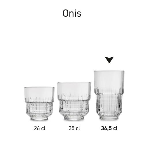 Die Serie der Onis-Gläser präsentiert sich als einheitliche Produktlinie im Überblick. Die Serie der Onis-Gläser präsentiert sich als einheitliche Produktlinie im Überblick.