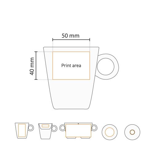Technische Arbeitszeichnung des Lukas Cappuccino weiß 19,5 cl. Set mit Angabe der Druckfläche. Technische Arbeitszeichnung des Lukas Cappuccino weiß 19,5 cl. Set mit Angabe der Druckfläche.