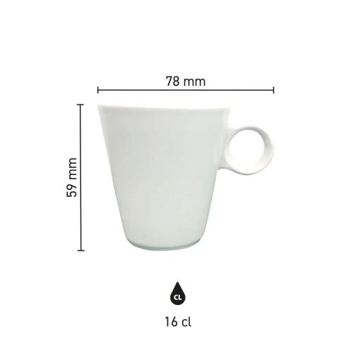 Infografik mit den Produktabmessungen der Lukas Kaffeetasse 16 cl, einschließlich Durchmesser und Höhe. Infografik mit den Produktabmessungen der Lukas Kaffeetasse 16 cl, einschließlich Durchmesser und Höhe.