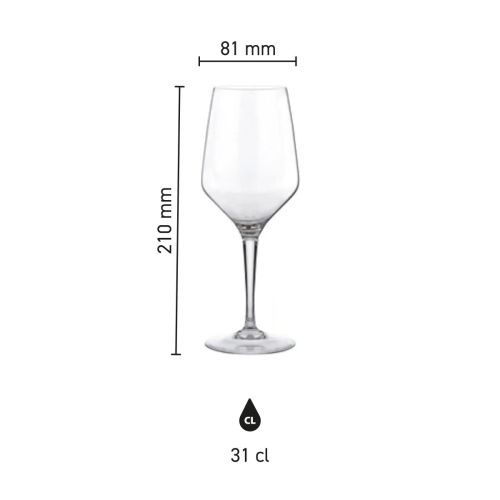 Grafische Darstellung desMencia Weinglas 31 cl. mit Angabe von Höhe und Durchmesser. Grafische Darstellung desMencia Weinglas 31 cl. mit Angabe von Höhe und Durchmesser.