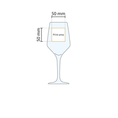 Technische Arbeitszeichnung mit Angabe der Druckfläche des Mencia 44 cl. Glas. Technische Arbeitszeichnung mit Angabe der Druckfläche des Mencia 44 cl. Glas.